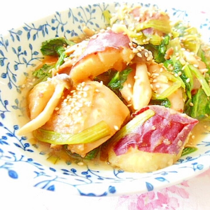 ❤小松菜と茸と薩摩芋と鶏肉のパッタイペースト炒め❤